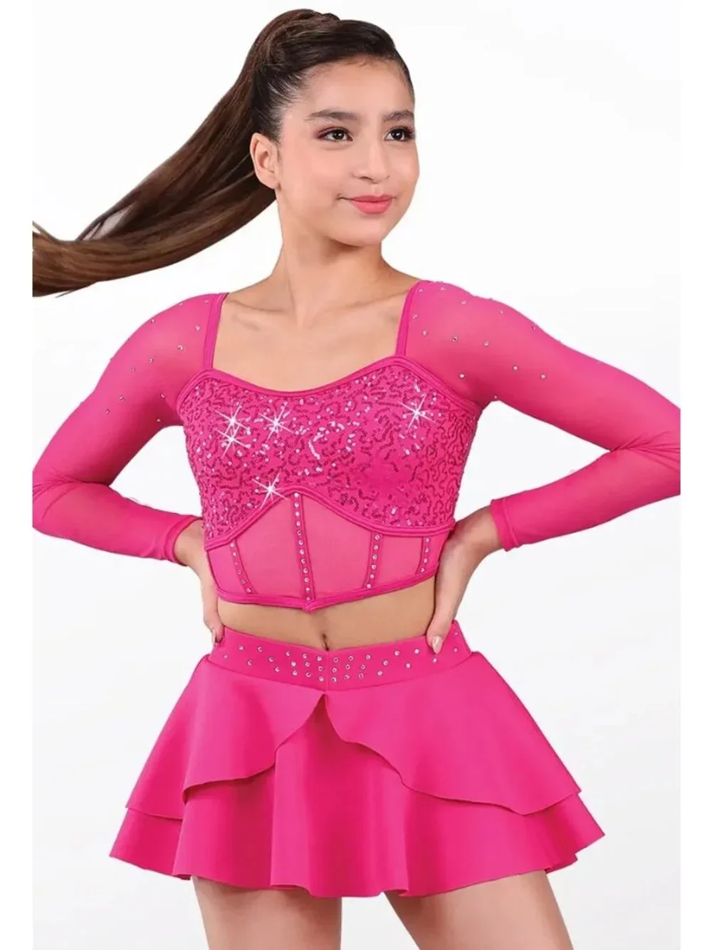 Weissman Elite Pink Pony Club Style 17580 2 Pc Performance Crop & Skirt Size MA